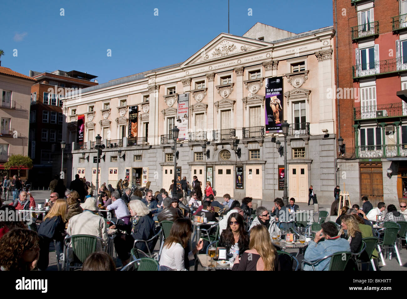 Theatre Plaza de Santa Ana Madrid Spain cafe pub bar town Stock Photo