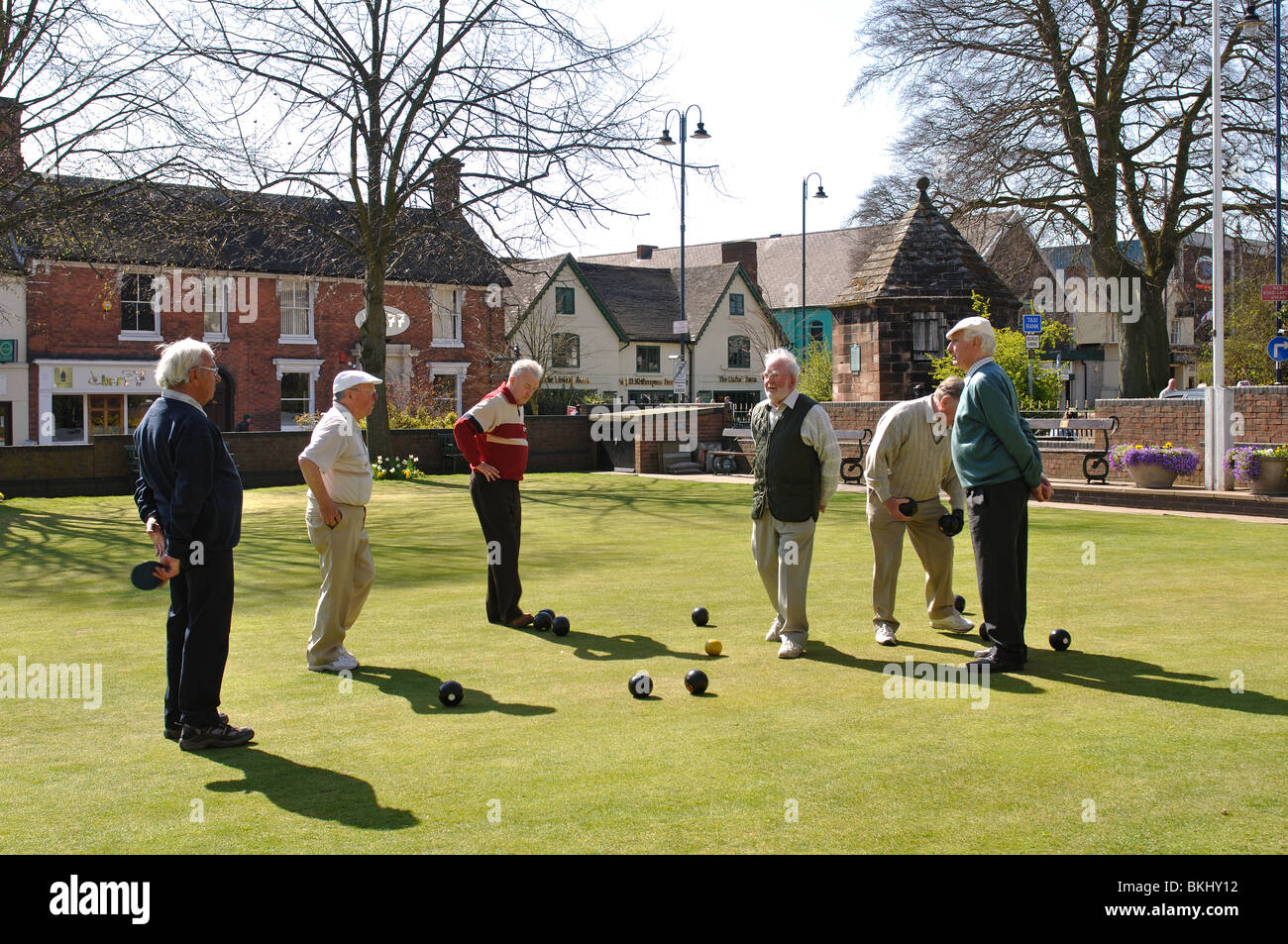 The bowling green in Market Place, Cannock, Staffordshire, England, UK Stock Photo