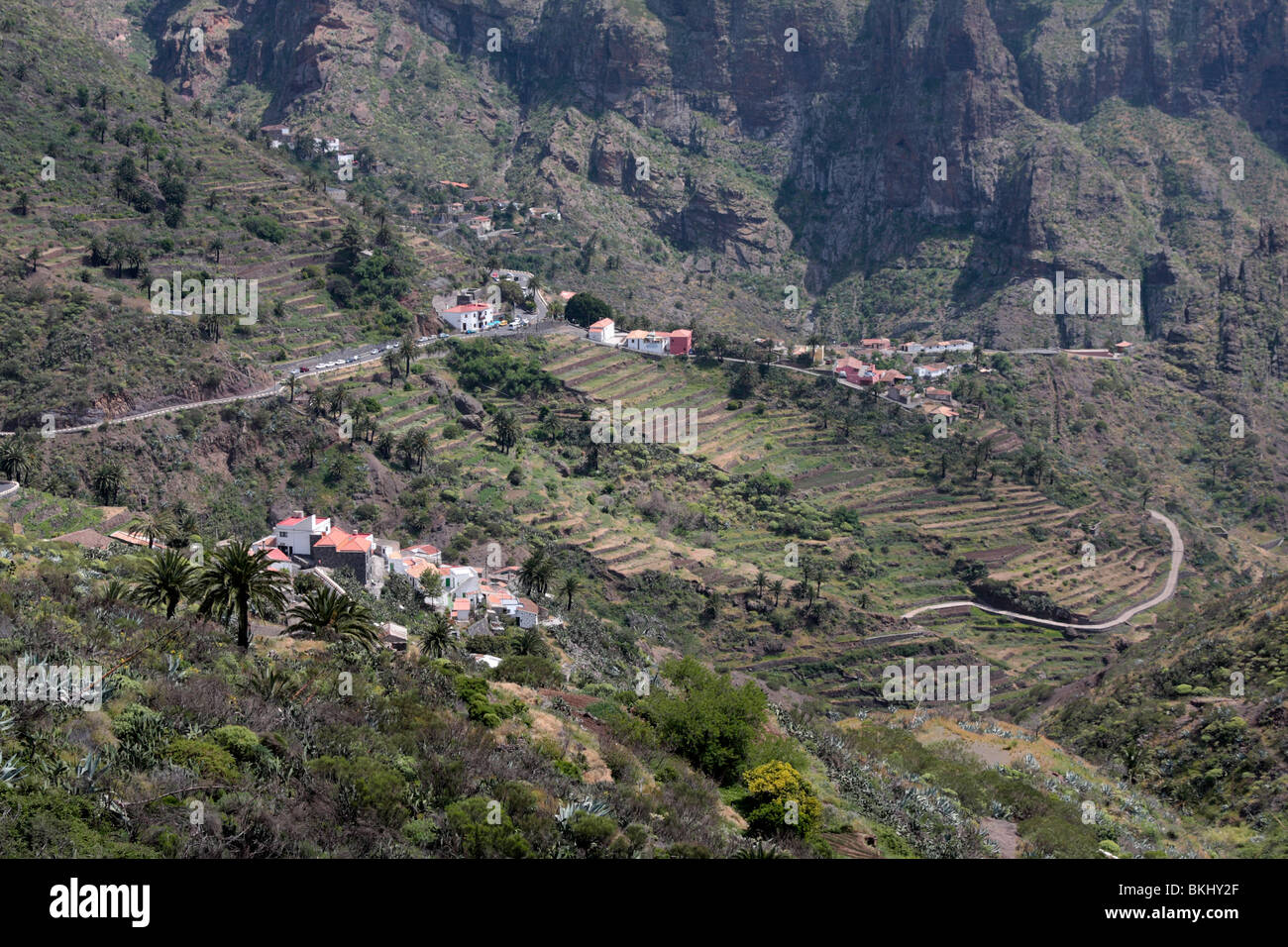 The village of Masca in the barranco de Masca in the Los Gigantes cliffs on Tenerife Canary Islands Spain Europe Stock Photo