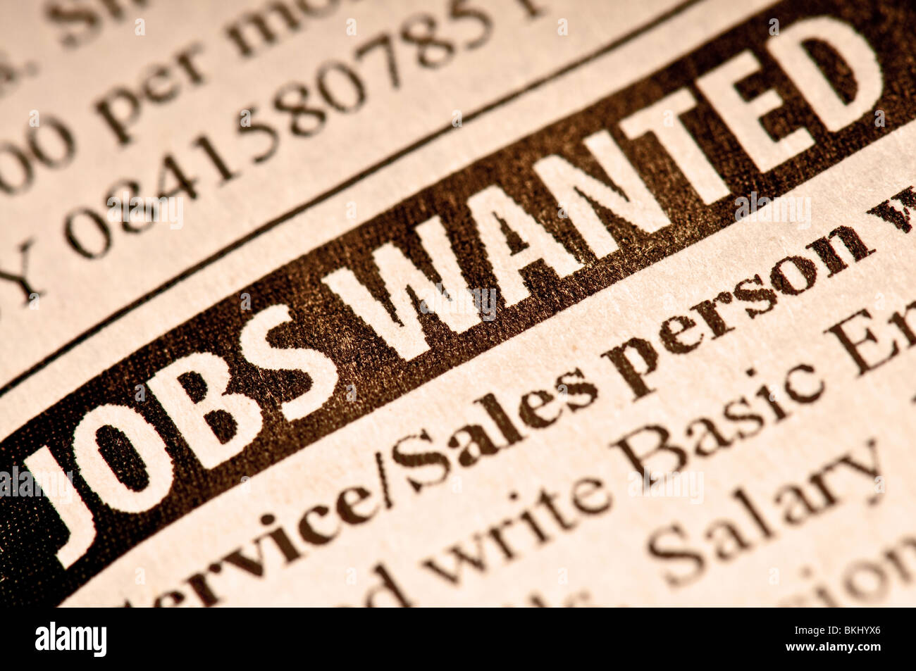 Jobs wanted. Employment classified in a newspaper. Stock Photo