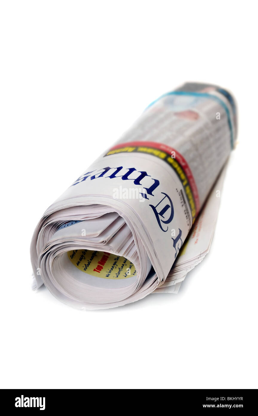 Roll of newspapers, isolated on white background Stock Photo