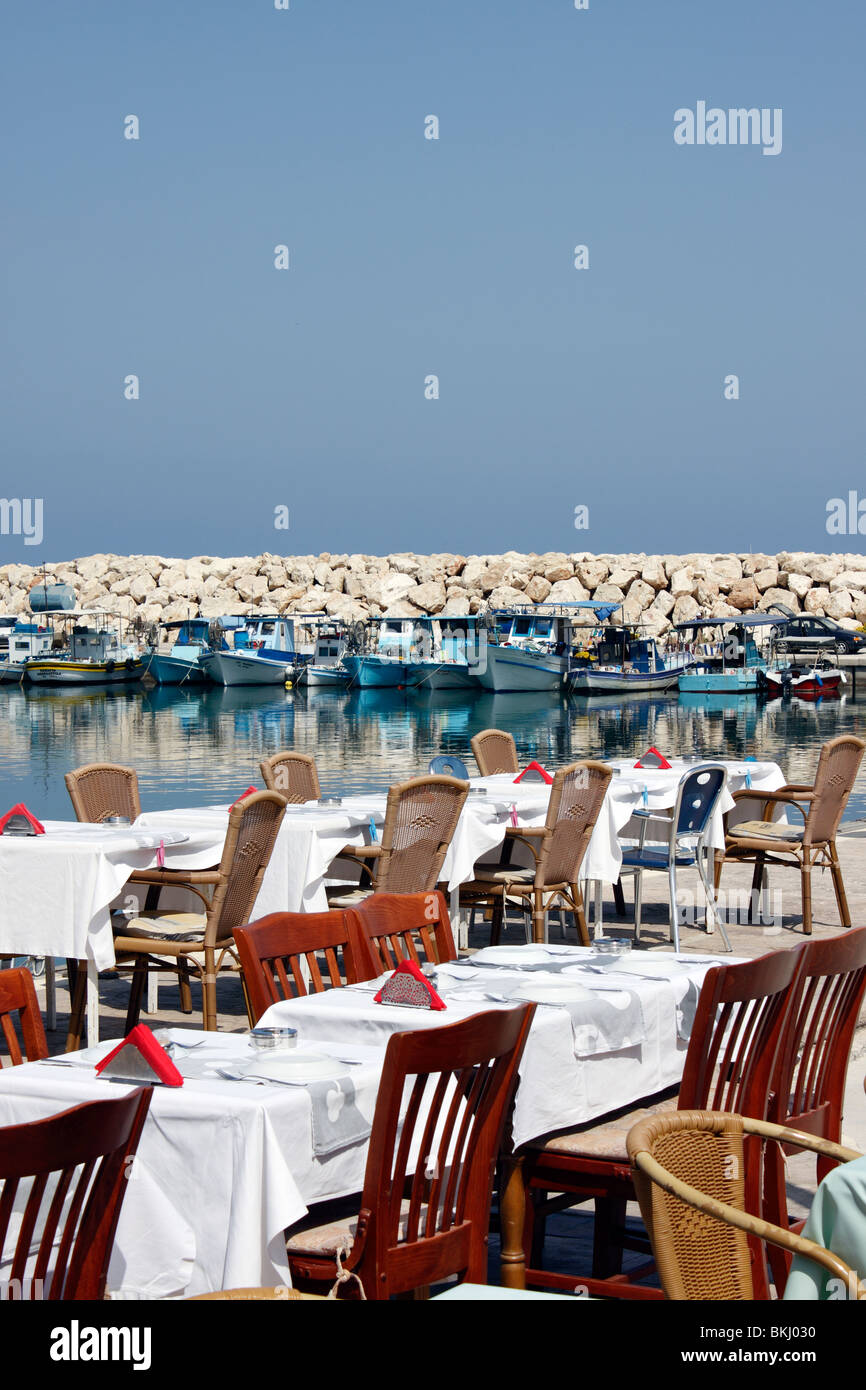 QUAYSIDE RESTAURANTS AT LATCHI HARBOUR ON THE ISLAND OF CYPRUS. LATCHI IS ALSO KNOWN AS LAKKI OR LATSI. Stock Photo