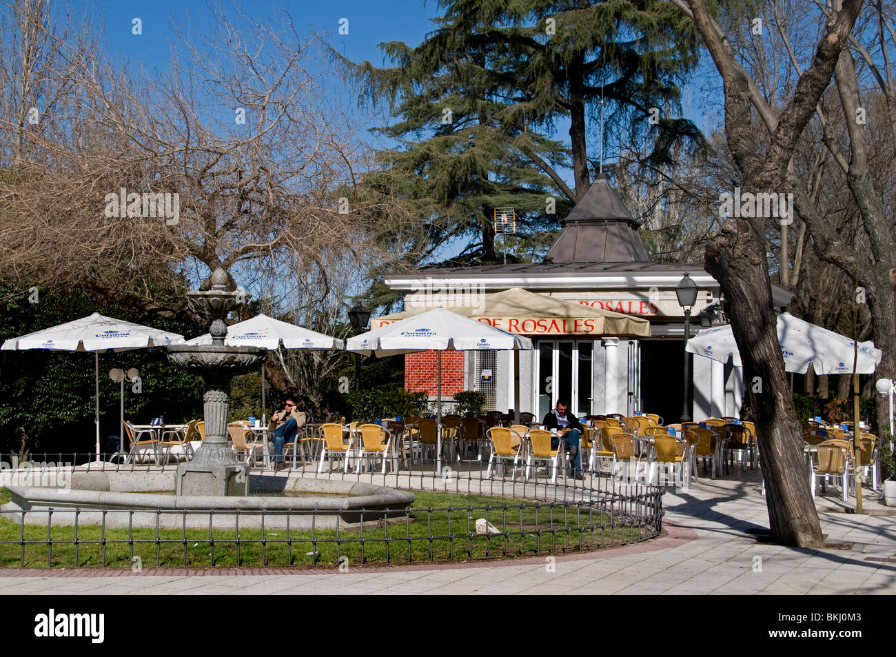 Outside Bar cafe Pub on Passeo del Printor Rosales Stock Photo