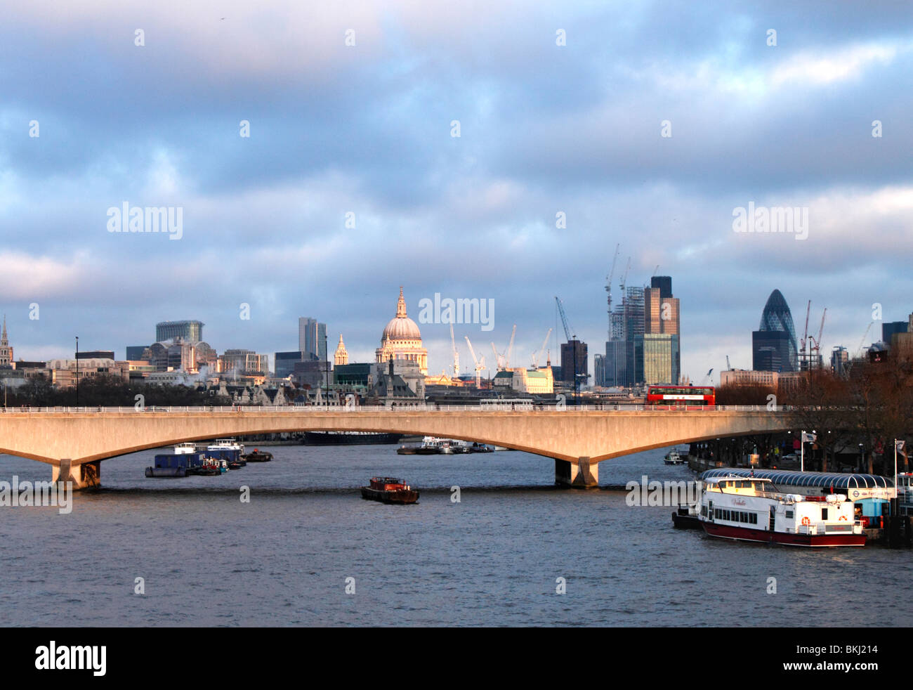 Waterloo Bridge and London skyline December 2009 Stock Photo