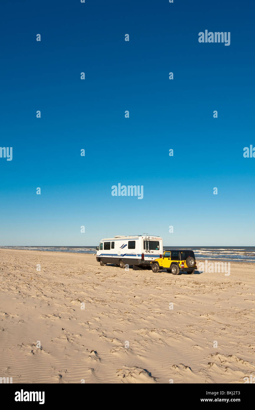 Texas, Padre Island. RV motorhome camper in Padre Island National Seashore. Stock Photo