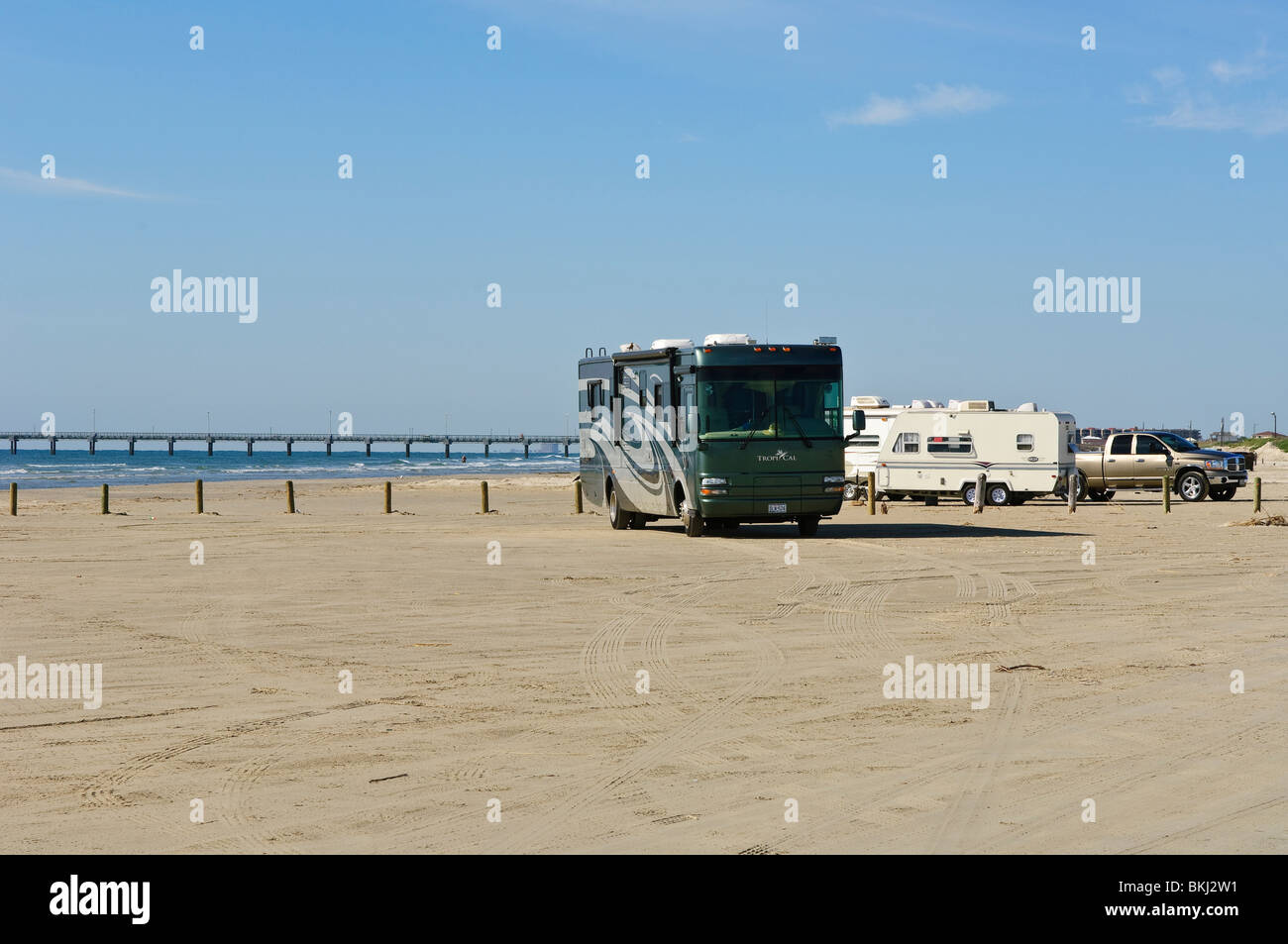 Teaxs, Port Aransas. RVs motorhomes at Beach at Port Aransas. Stock Photo