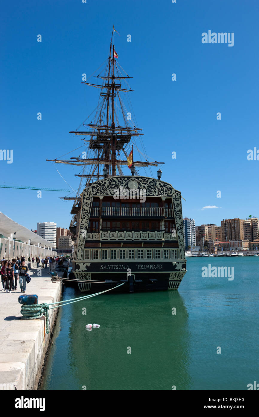 Replica of the Santisima Trinidad warship. Harbor in Malaga. Andalusia. Spain. Stock Photo