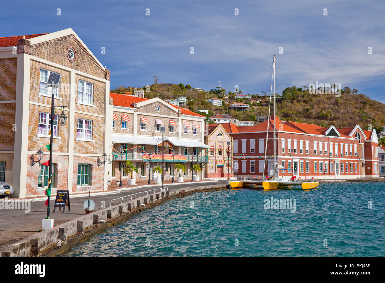 A view of the harbour front in St. Grenada, West Indies Stock