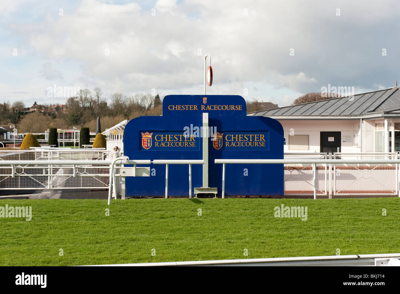 Winning post Sign Chester Racecourse UK Stock Photo