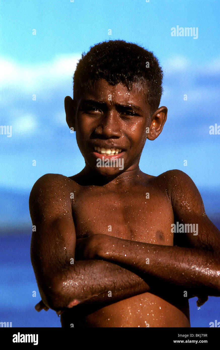 boy on kings road fiji Stock Photo Alamy