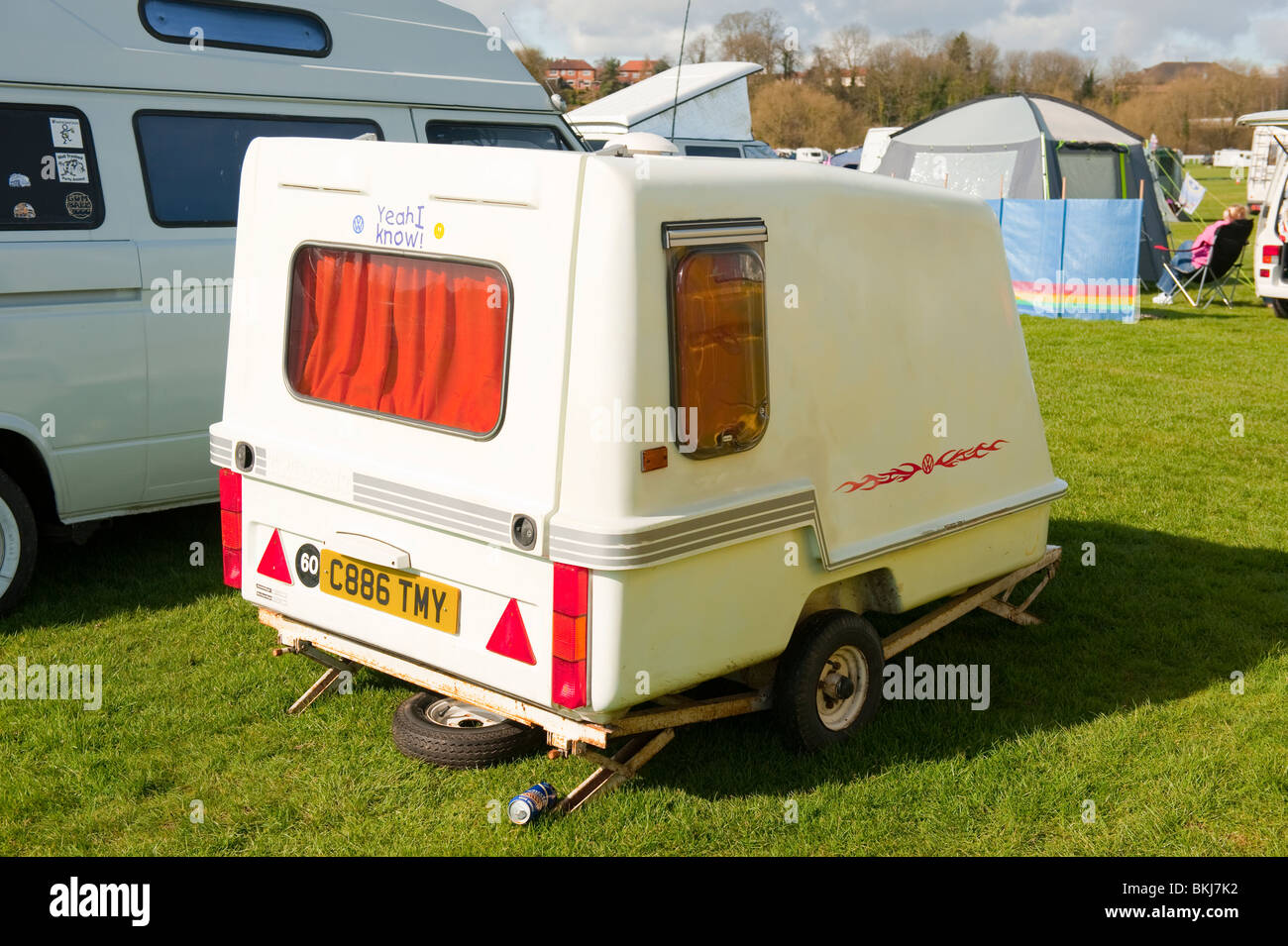 Tiny 1 person caravan Stock Photo