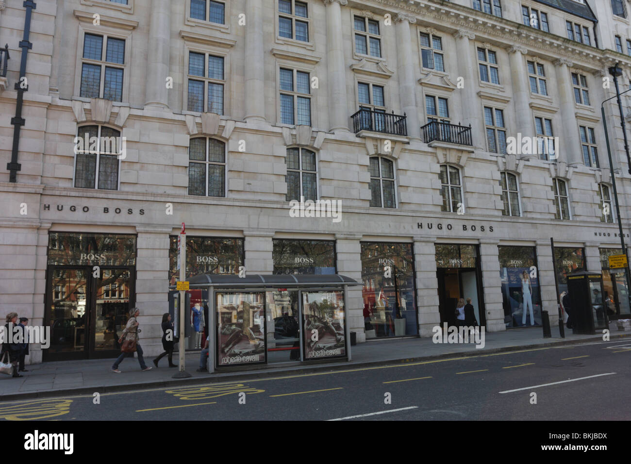 Fashion house Hugo Boss,situated on the south side of Sloane Square not a stones throw from the popular Kings Road Chelsea. Stock Photo