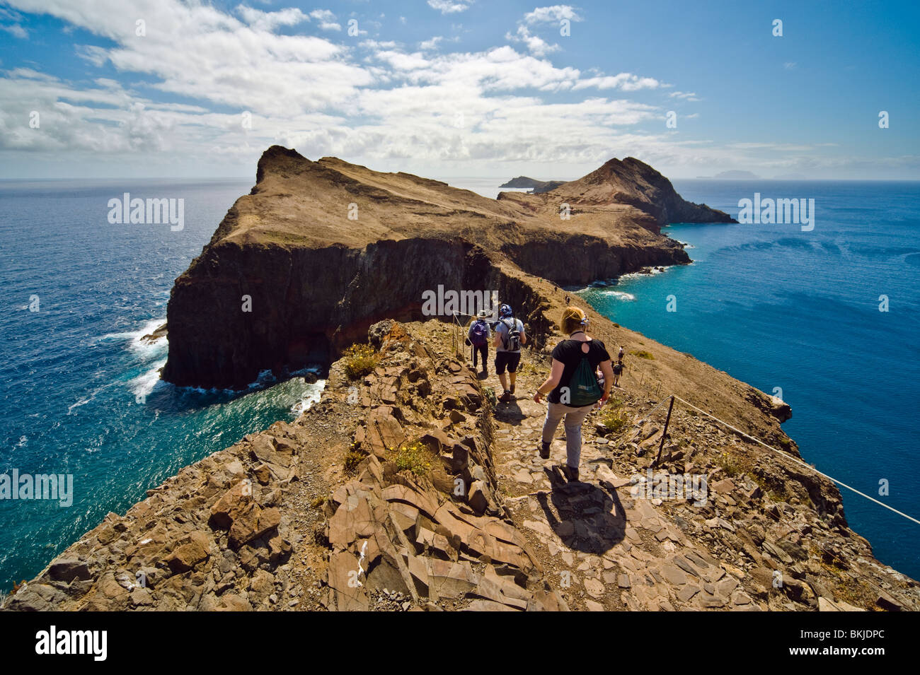 Walkers on the promontory of Ponta de Sao Lourenco, Madeira Stock Photo