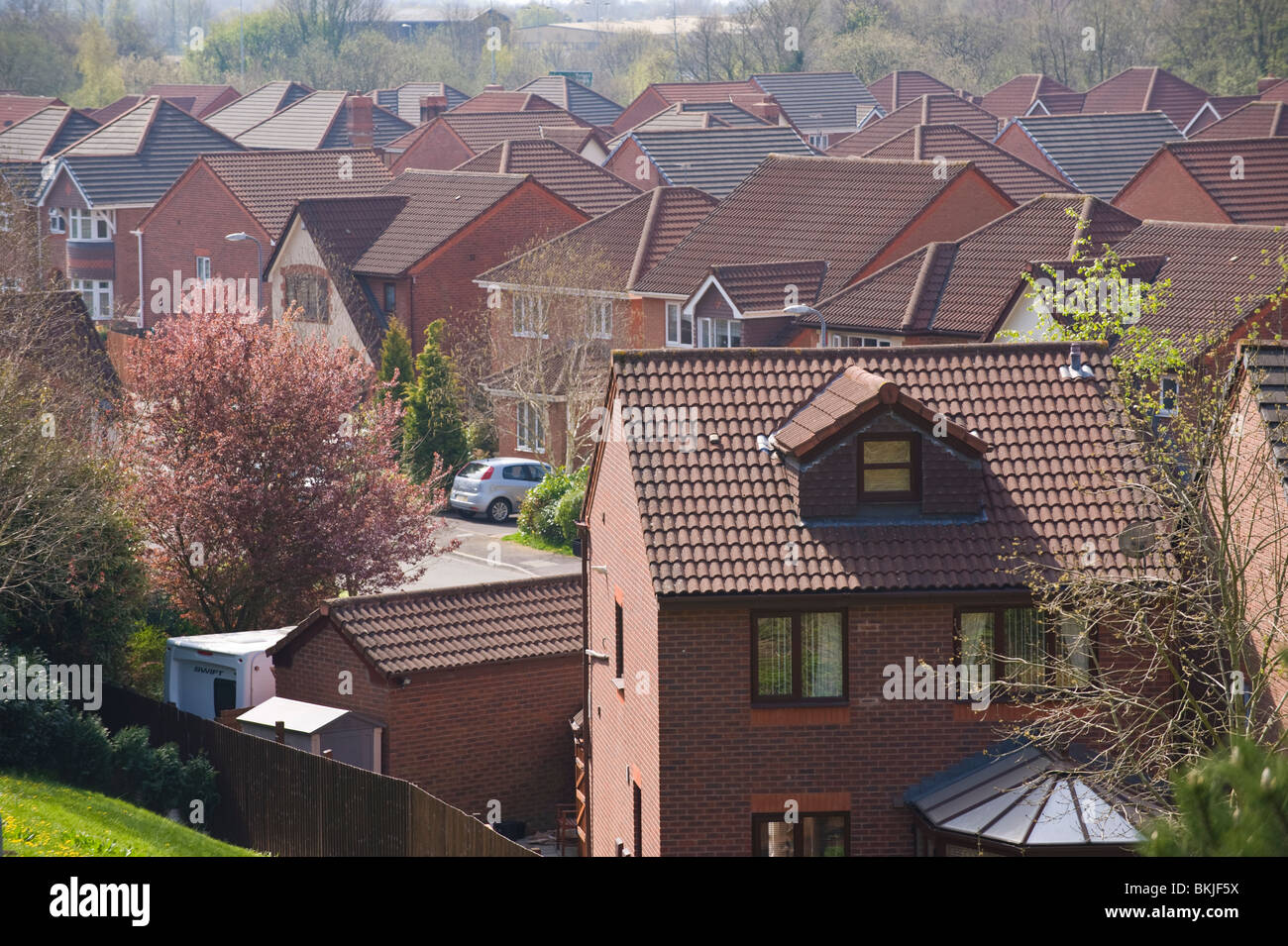 Estate of detached houses built on brownfield former industrial site at