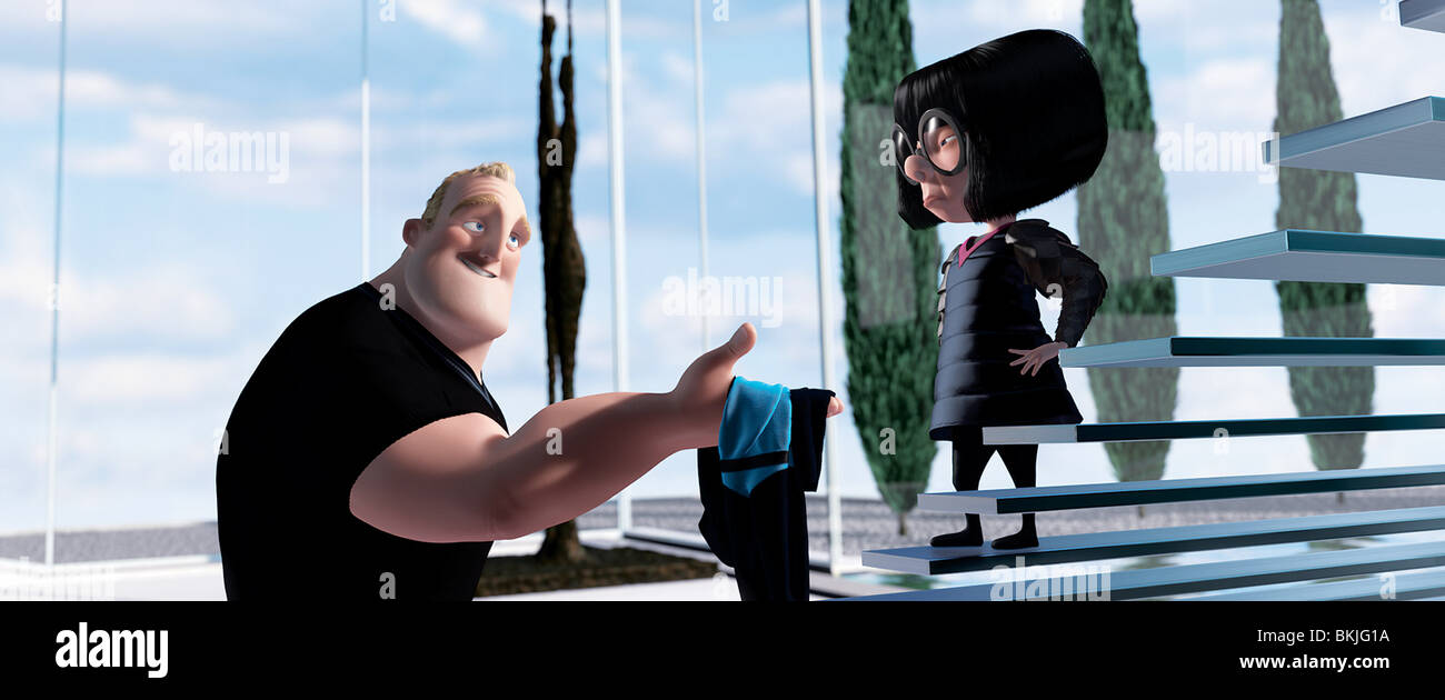 THE INCREDIBLES (2004) ANIMATION MR INCREDIBLE (CHARACTER), EDNA MODE (CHARACTER) CREDIT DISNEY INCE 001-04 Stock Photo