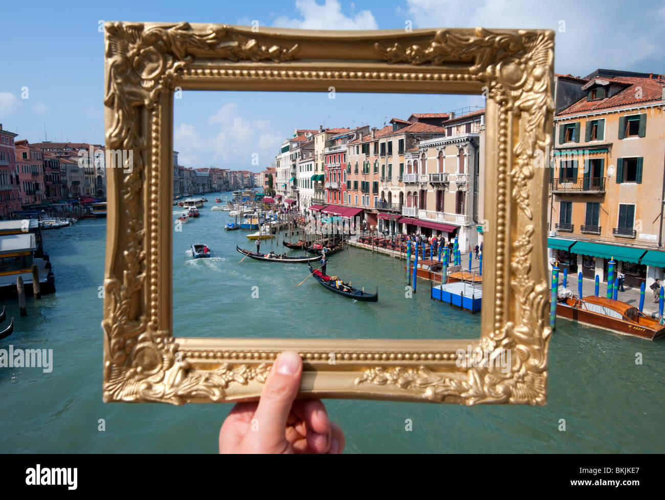 Grand canal in Venice framed by picture frame Stock Photo