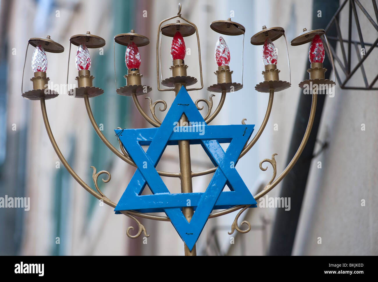 Jewish sign outside synagogue in old Jewish Ghetto quarter of Cannaregio in Venice Italy Stock Photo