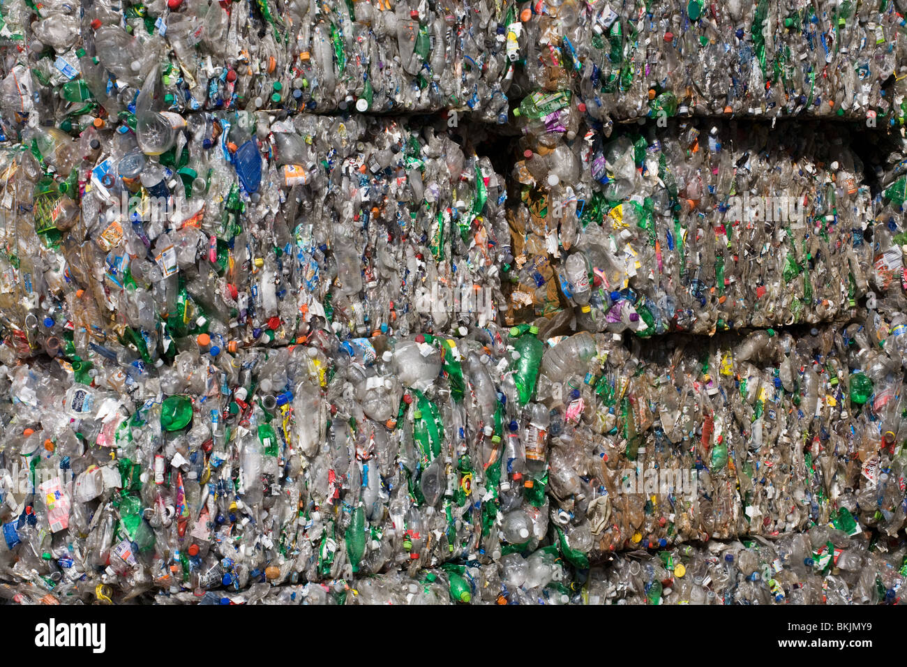 PET plastic bottles, crushed and baled for recycling, Charleston, South Carolina Stock Photo