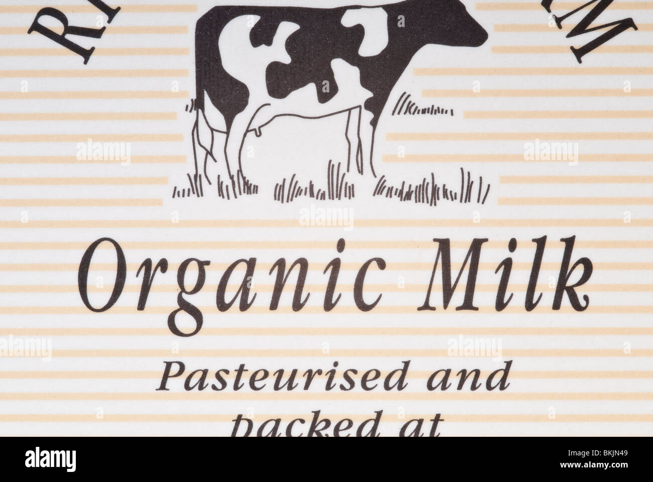 Label Carton of Organic Milk Stock Photo