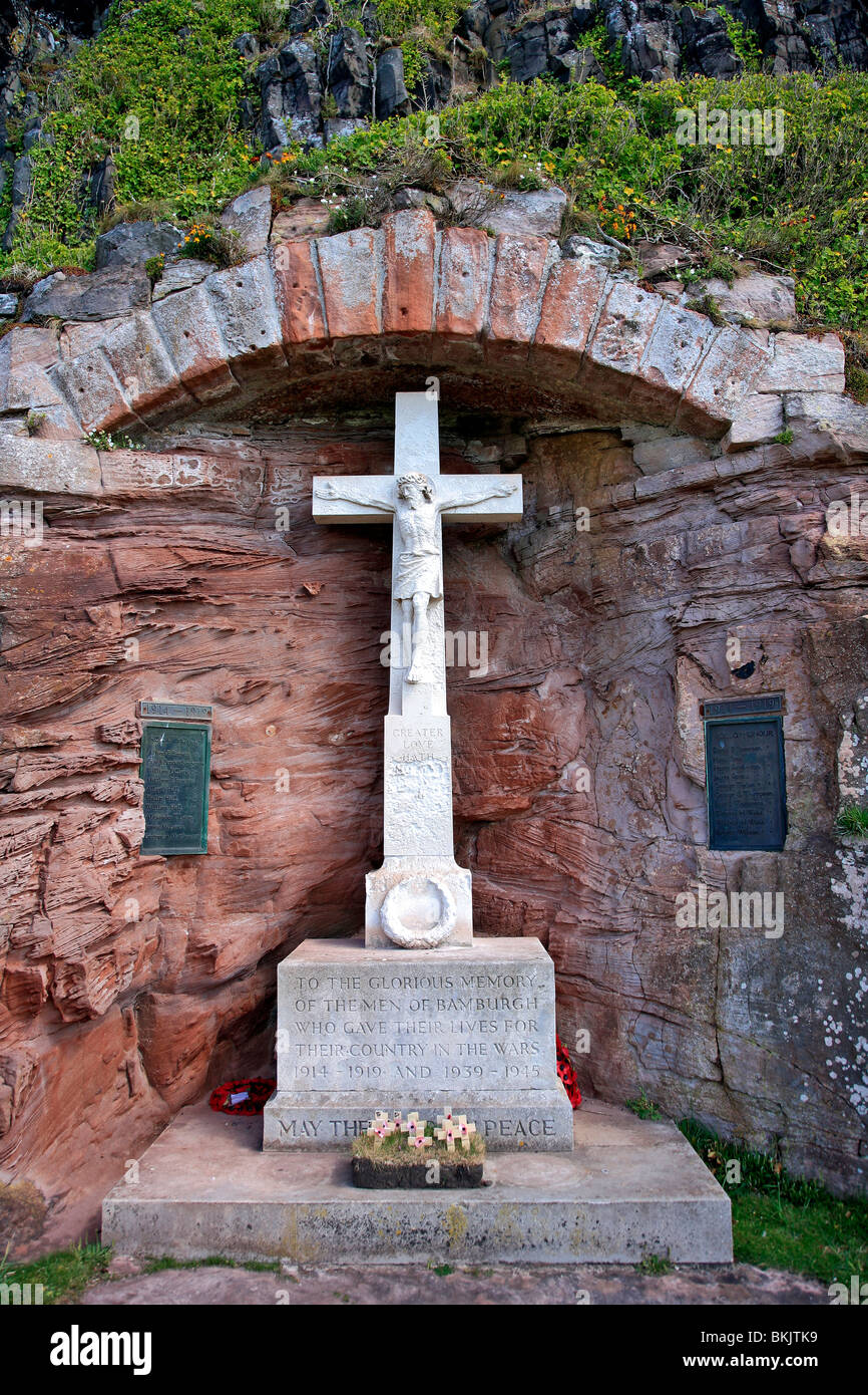 War Memorial at Bamburgh Castle Bamburgh village North Northumbrian Coast Northumbria England Stock Photo