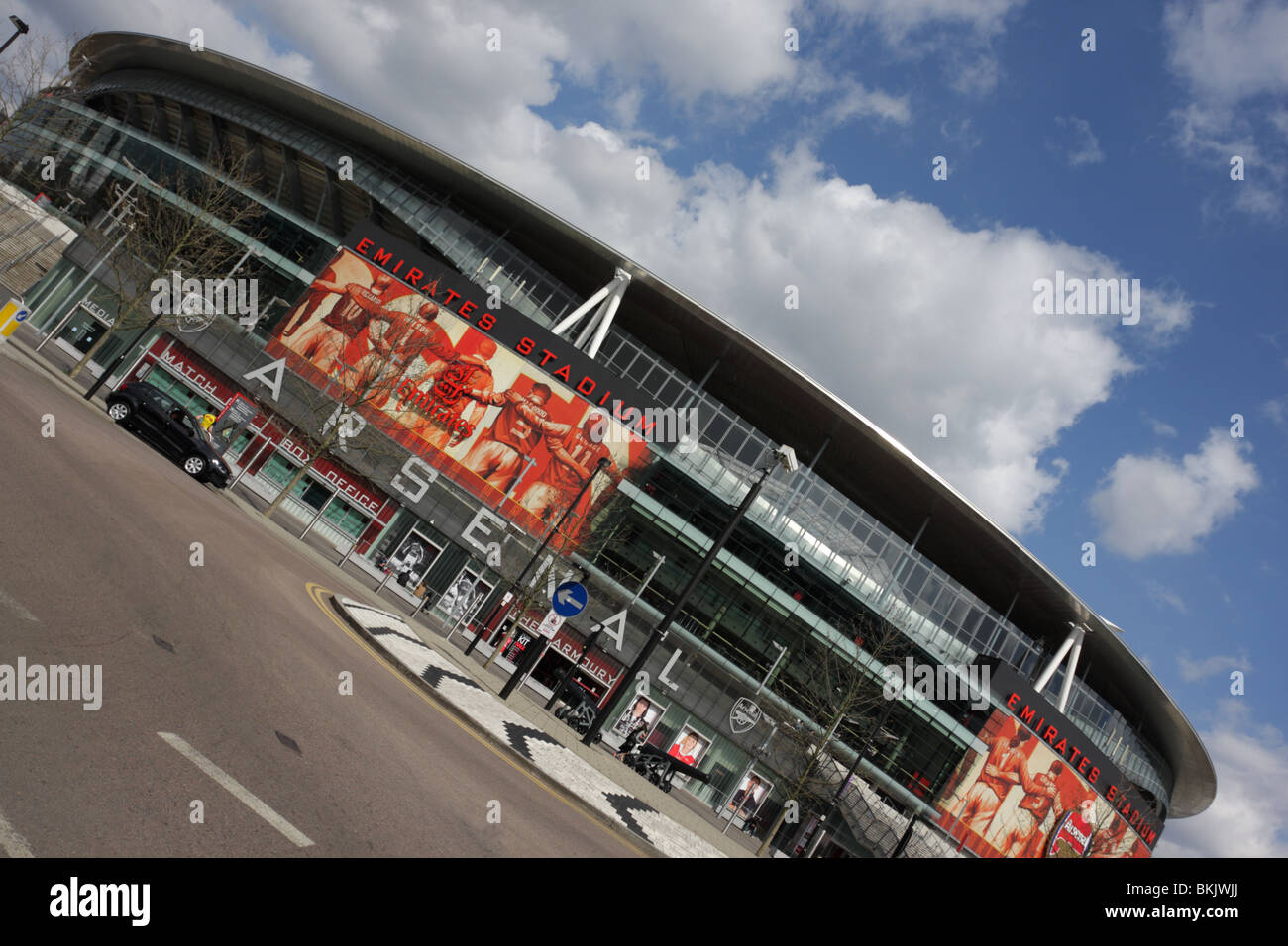 Angled aspect of the ultra-modern Emirates Stadium in Hornsey Road,London. Stock Photo