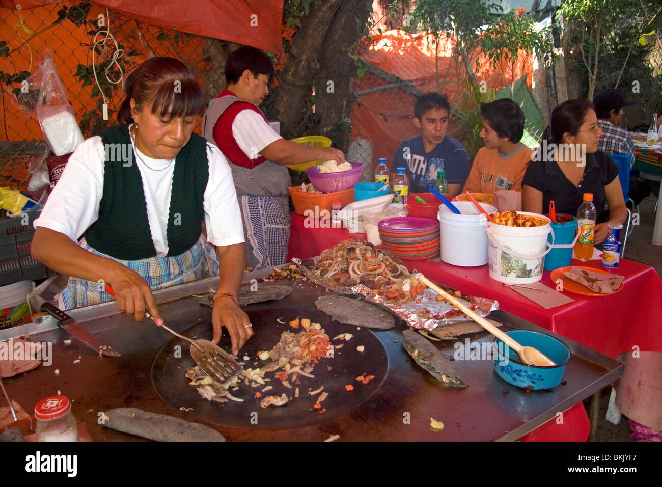 Food vendor along the Xochimilco canals within Mexico City, Mexico. Stock Photo