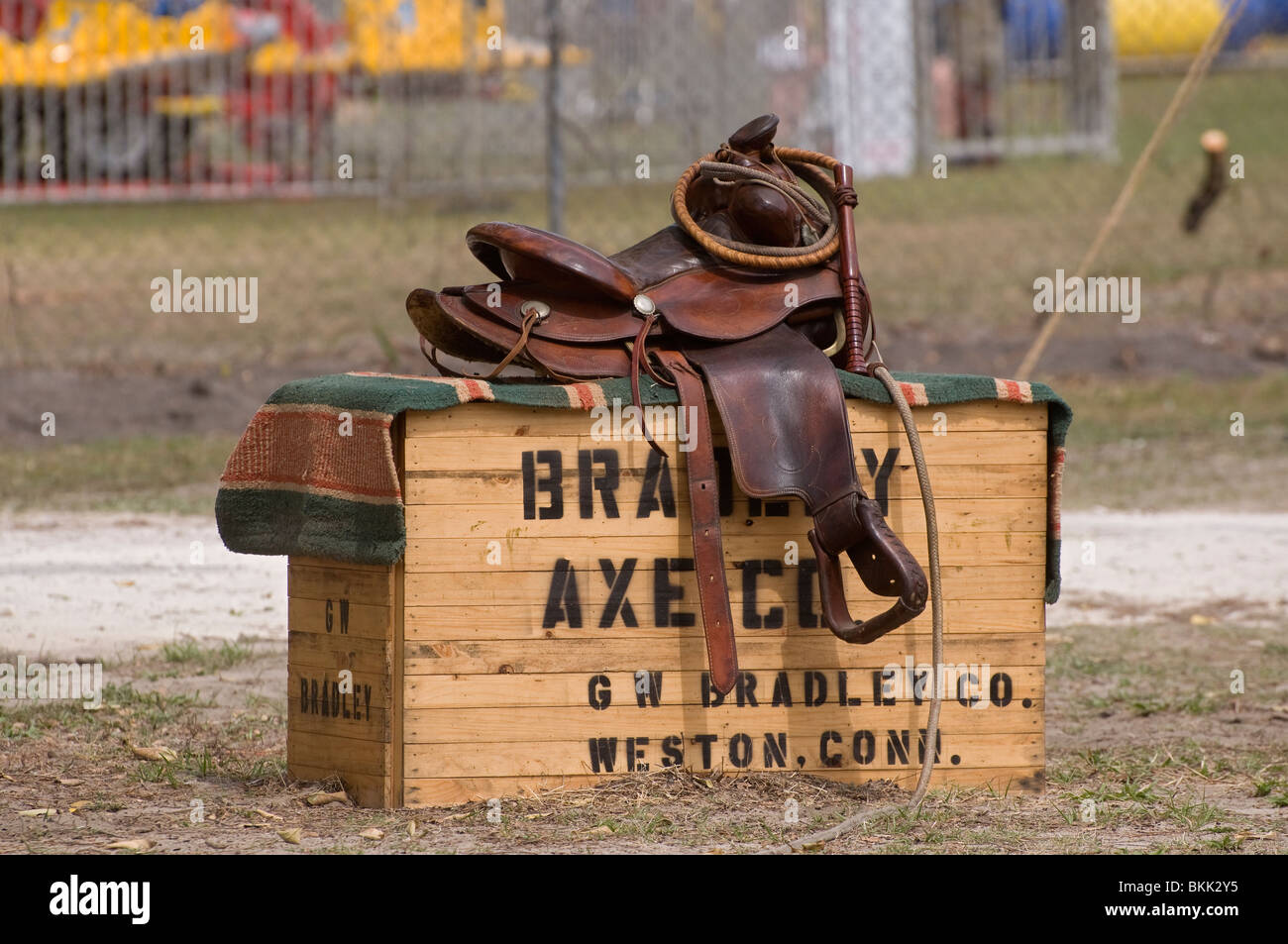 Pioneer Days High Springs Florida western saddle sits waiting for shoot