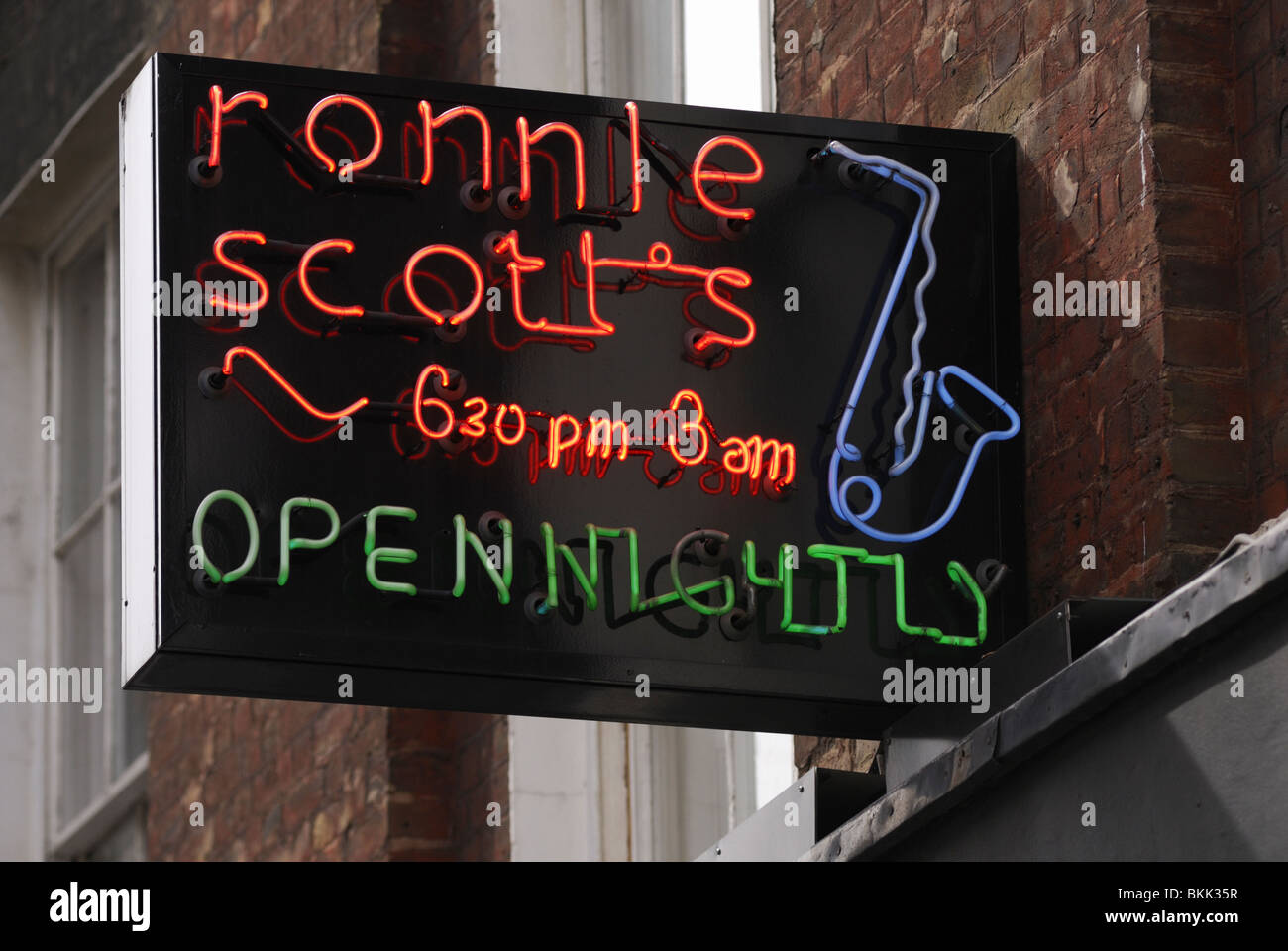 Ronnie Scott's Jazz Club Sign, Frith Street, Soho, London, England, UK Stock Photo