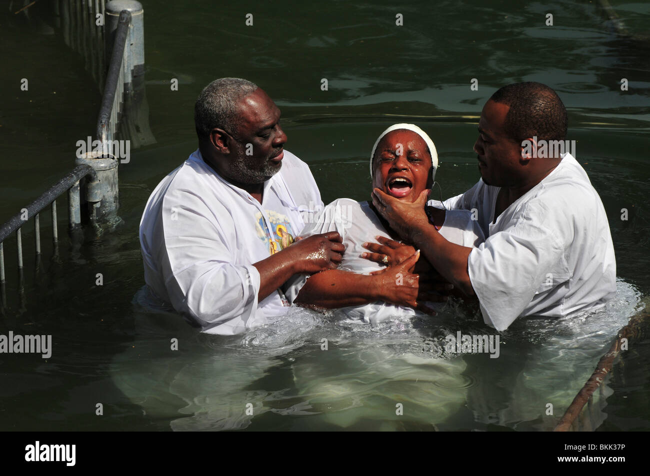 Israel, Yardenit Baptismal Site In the Jordan River Near the Sea of Galilee, A group of American