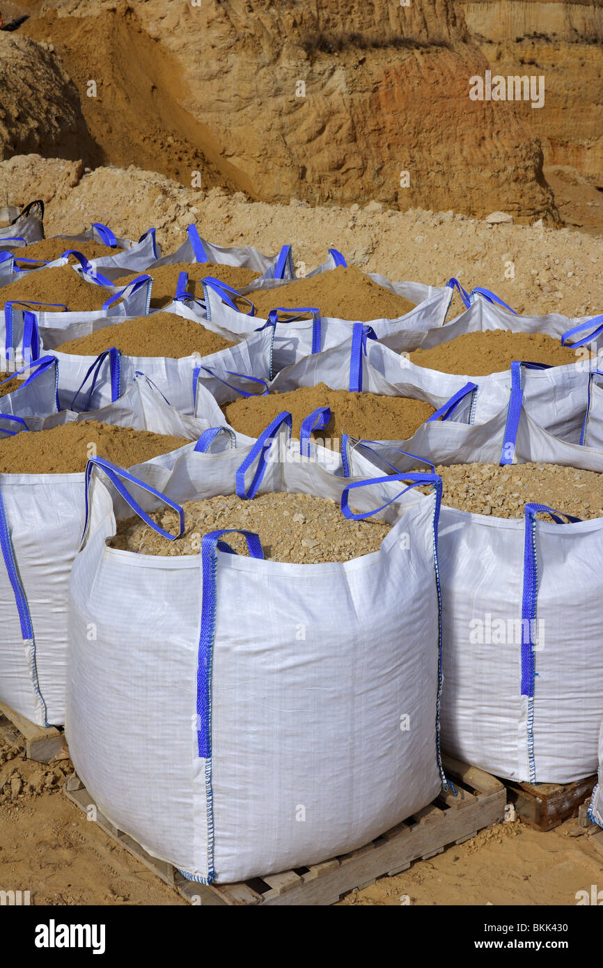 sandbag white big bag sand sacks quarry perspective Stock Photo Alamy