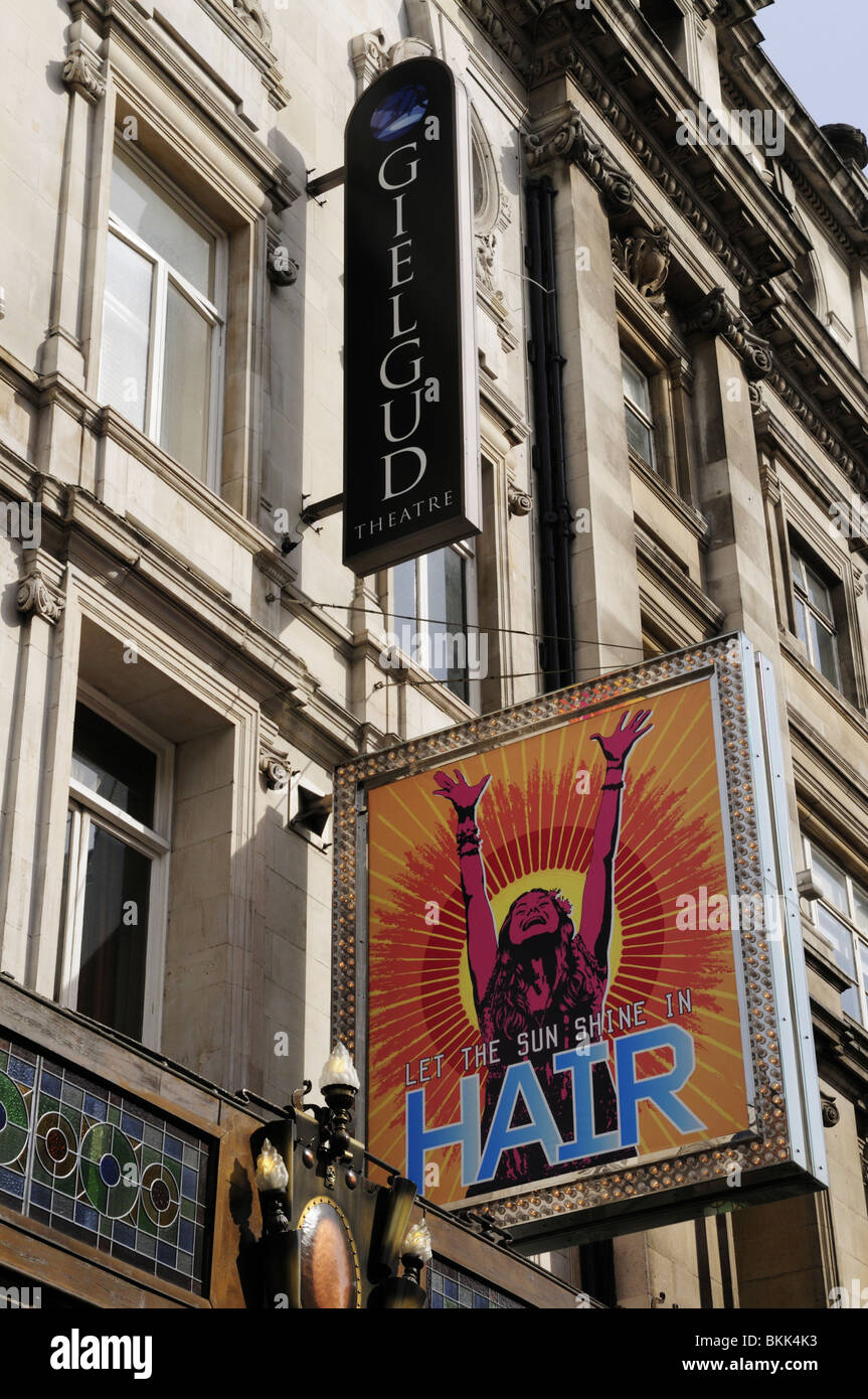 Hair Musical sign at the Gielgud Theatre, Shaftesbury Avenue, London, England, UK Stock Photo
