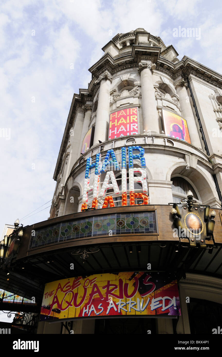 The Gielgud Theatre with Hair Musical Signs, Haymarket, London, England, UK Stock Photo