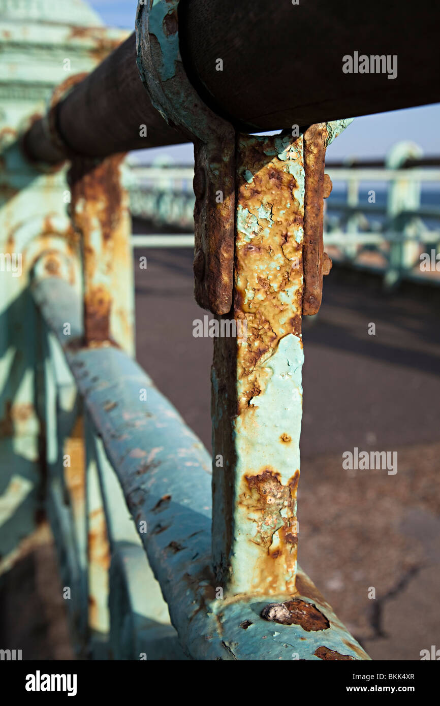 Rusty Victorian iron railings on sea front requiring maintenance ...