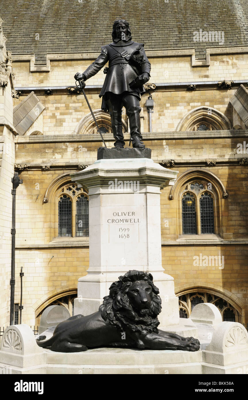 Statue of Oliver Cromwell outside the Houses of Parliament, Westminster, London, England, UK
