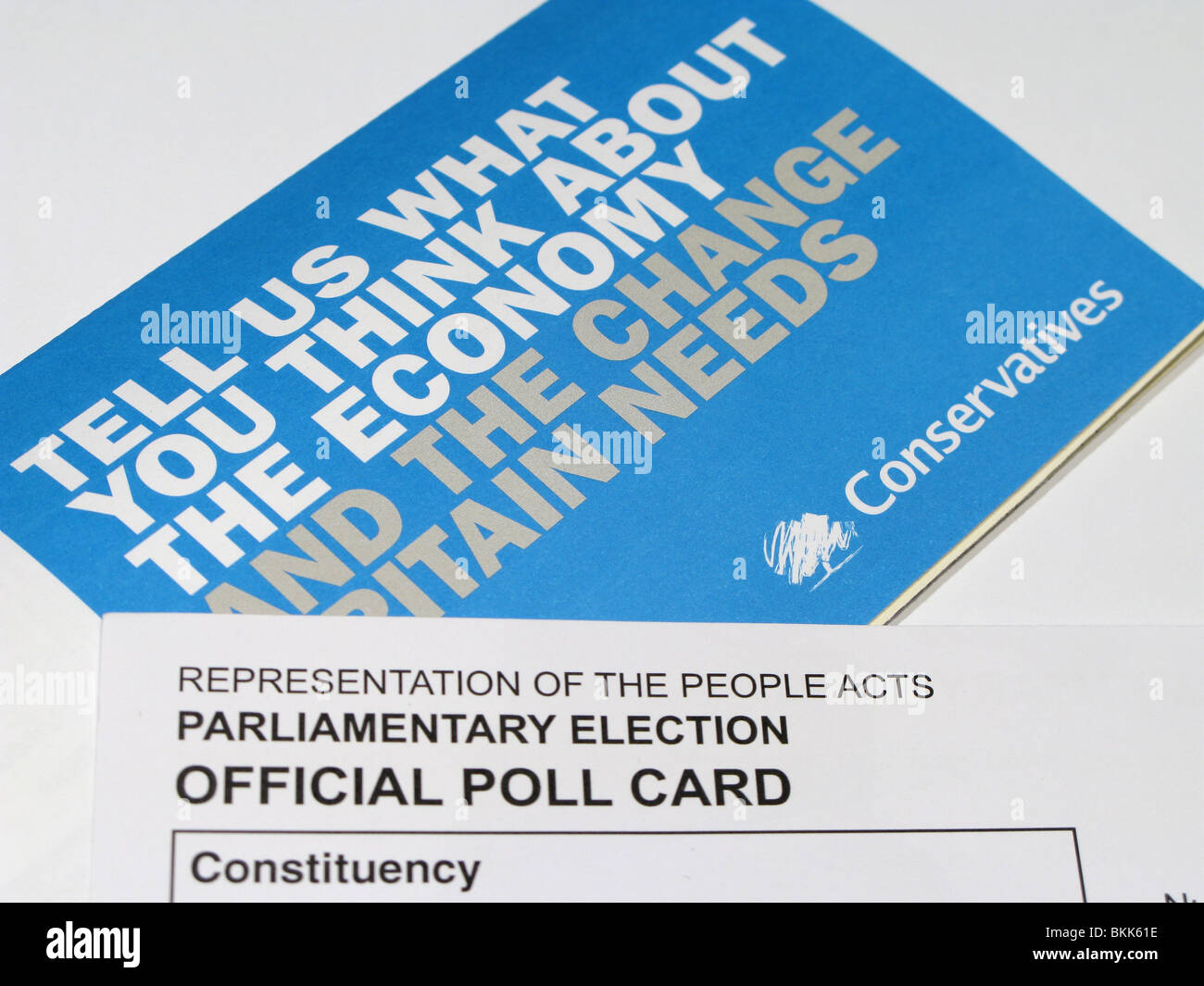 Uk general election 2010 tory party leaflet and polling card Stock Photo
