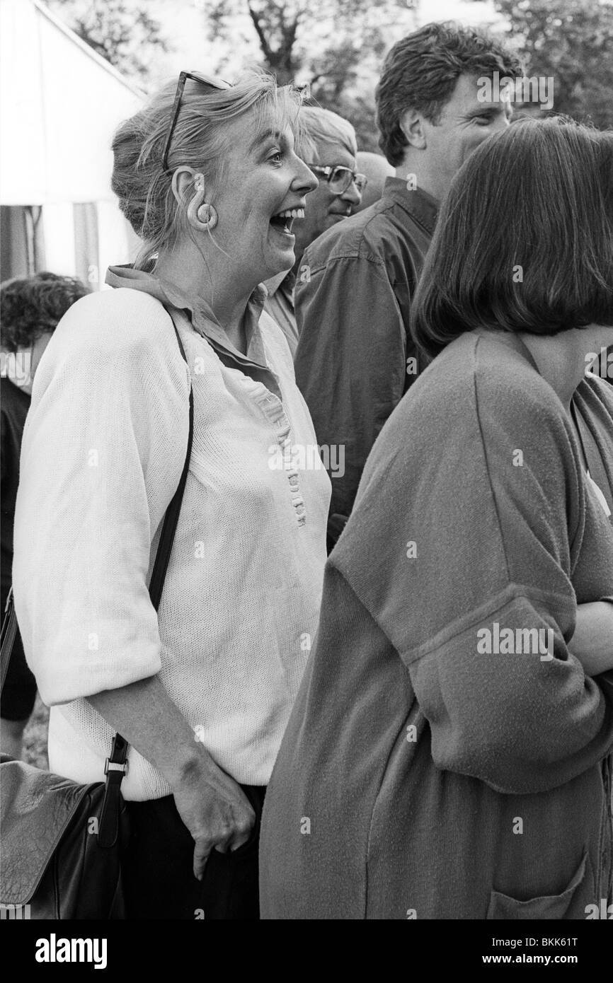 Crowd watching book signing outdoors at 1992 Hay Literature Festival Hay-on-Wye Powys Wales UK Stock Photo