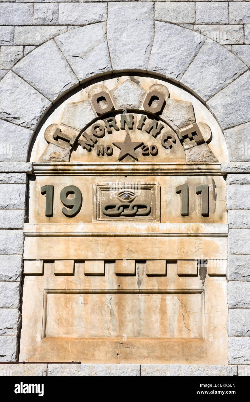 Old stone building in Placerville, California, USA. This was the Independent Order of Odd Fellows lodge in town. Stock Photo