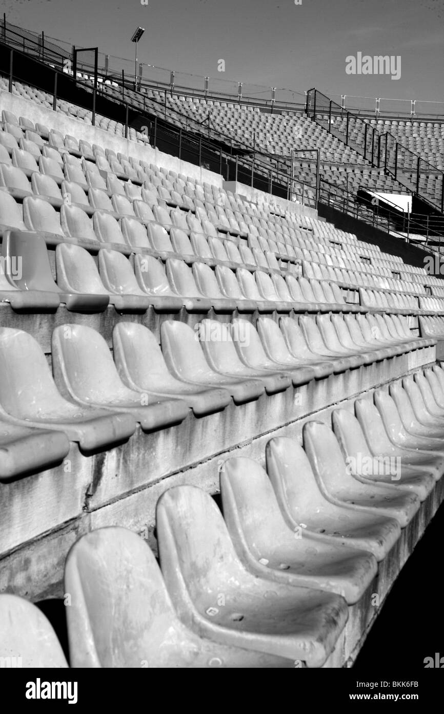 aged seats in football sport stadium field Stock Photo