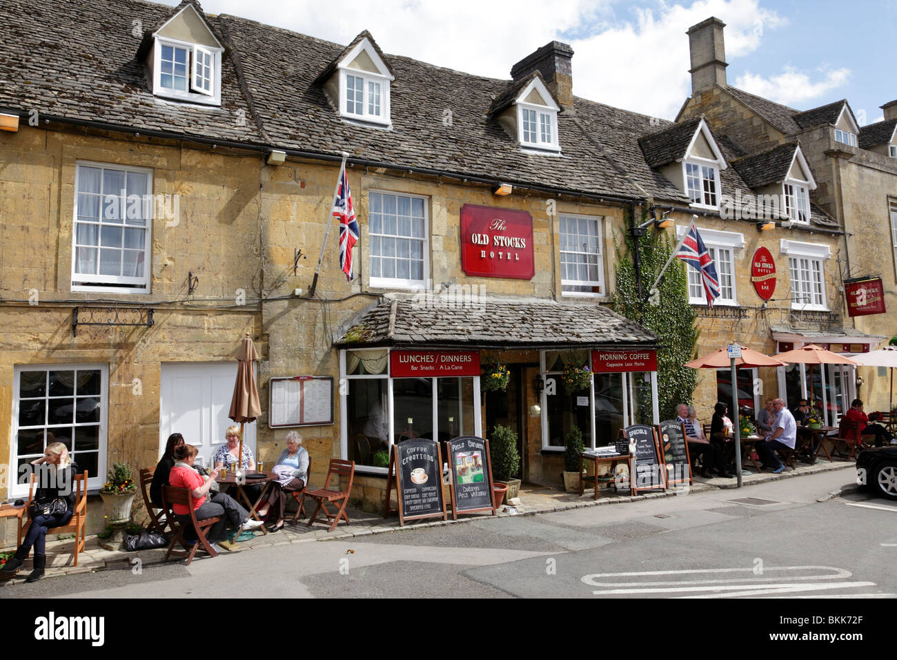 facade of the old stocks hotel market square stow on the wold gloucestershire uk Stock Photo