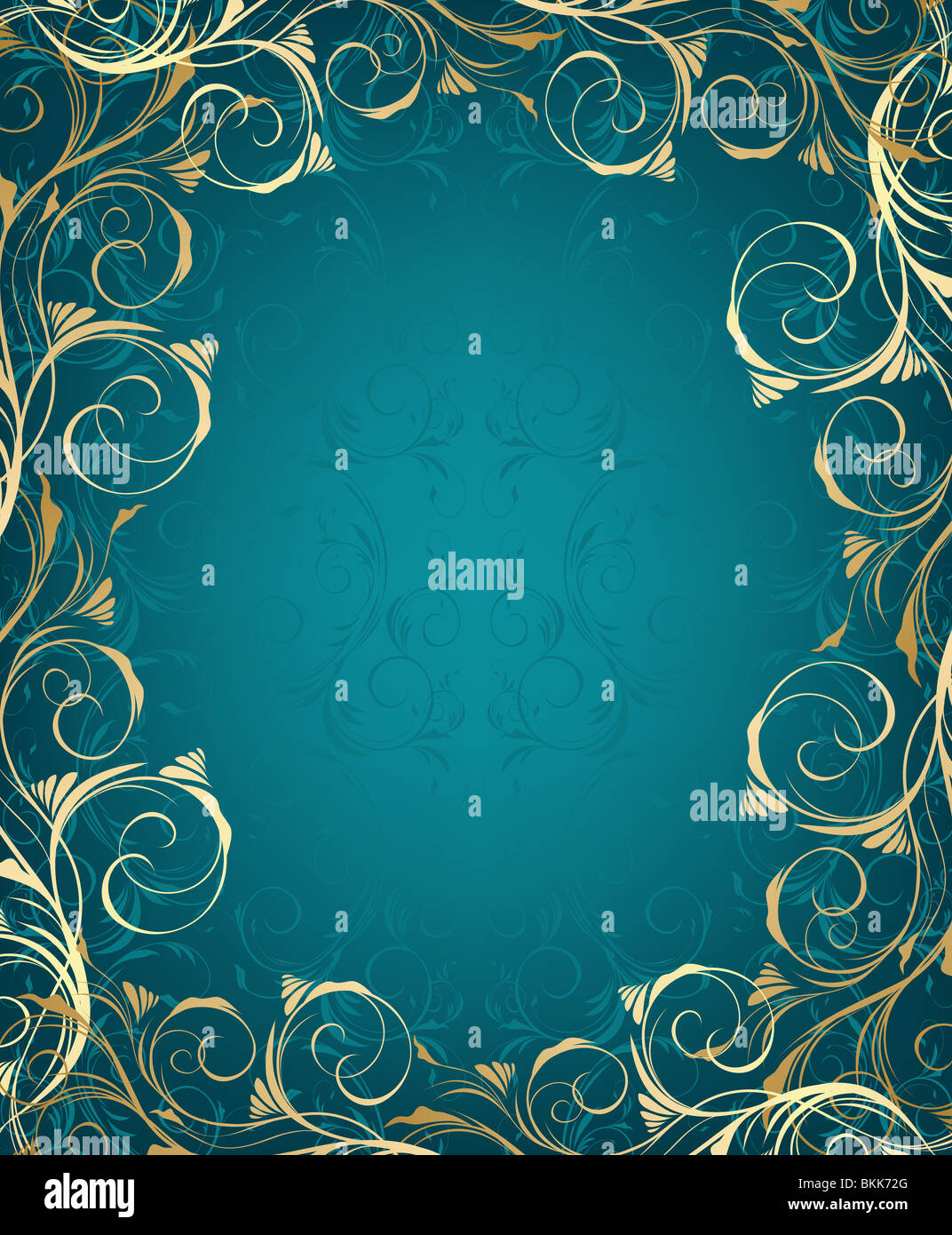 Floral blue and gold frame with decorative ornament Stock Photo - Alamy