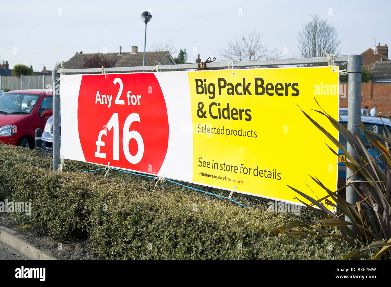 Discounted Alcohol Banner at Tesco Supermarket Stock Photo