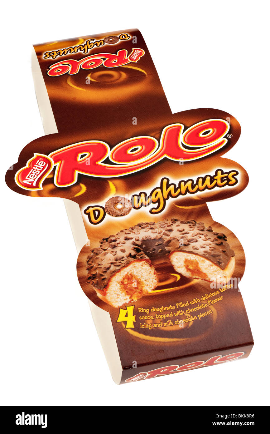 Packaging branding label pack of Nestle 4 Rolo doughnuts Stock Photo