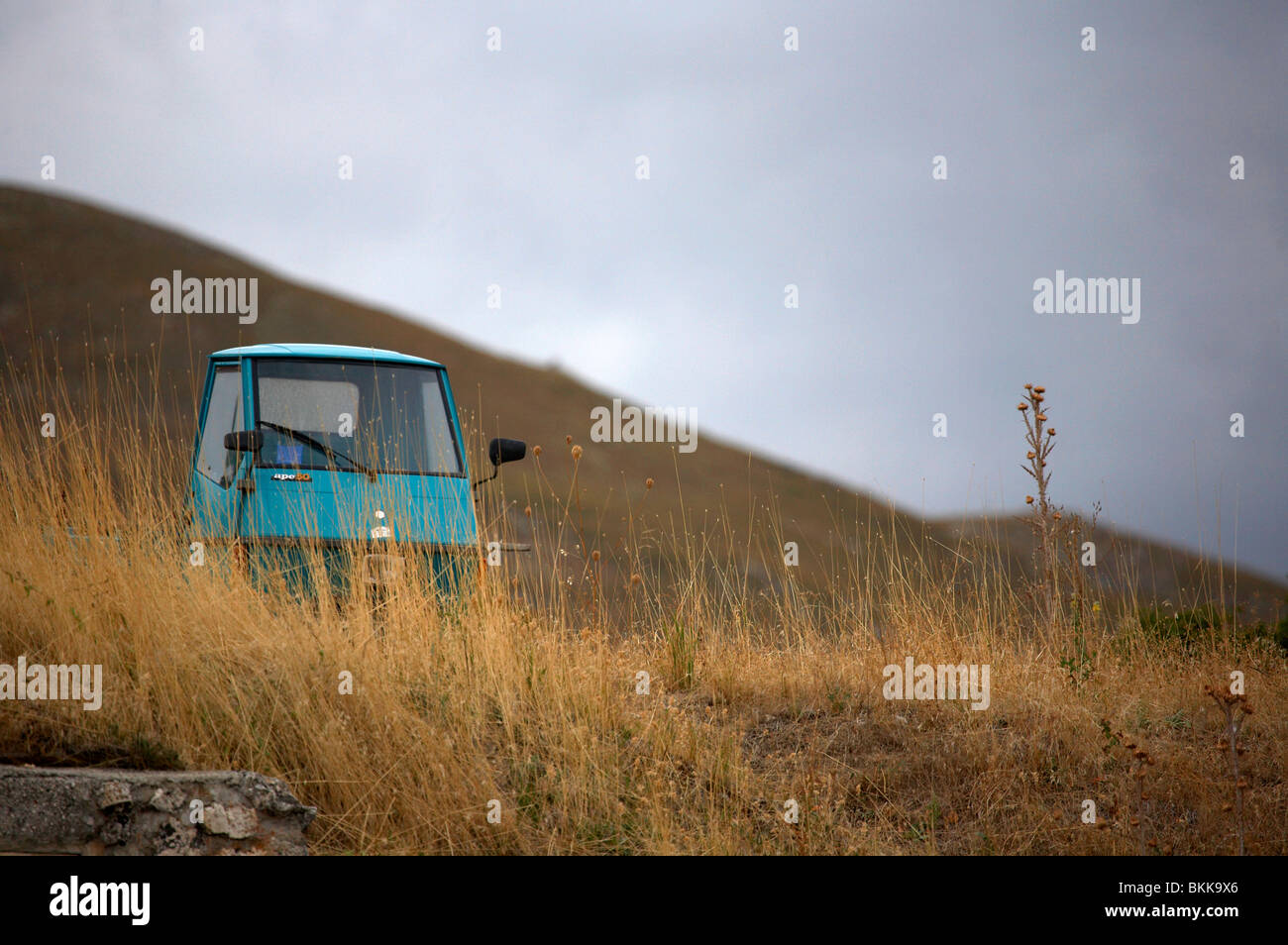 An Ape (small pick up 3 wheel van)  in Abruzzo, Italy Stock Photo