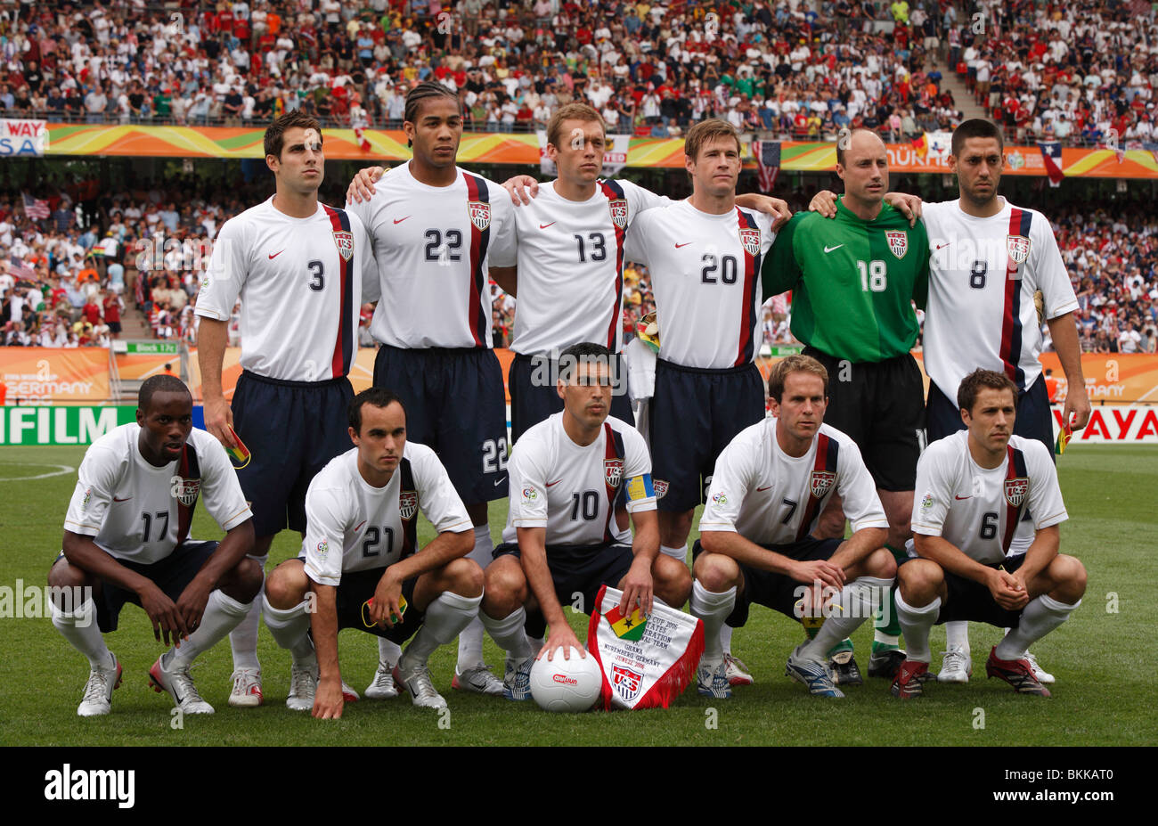 The United States starting eleven lines up prior to the start of a 2006 FIFA World Cup soccer match against Ghana June 22, 2006. Stock Photo