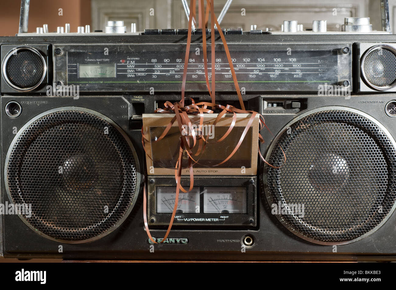 cassette player chewed up cassette Stock Photo