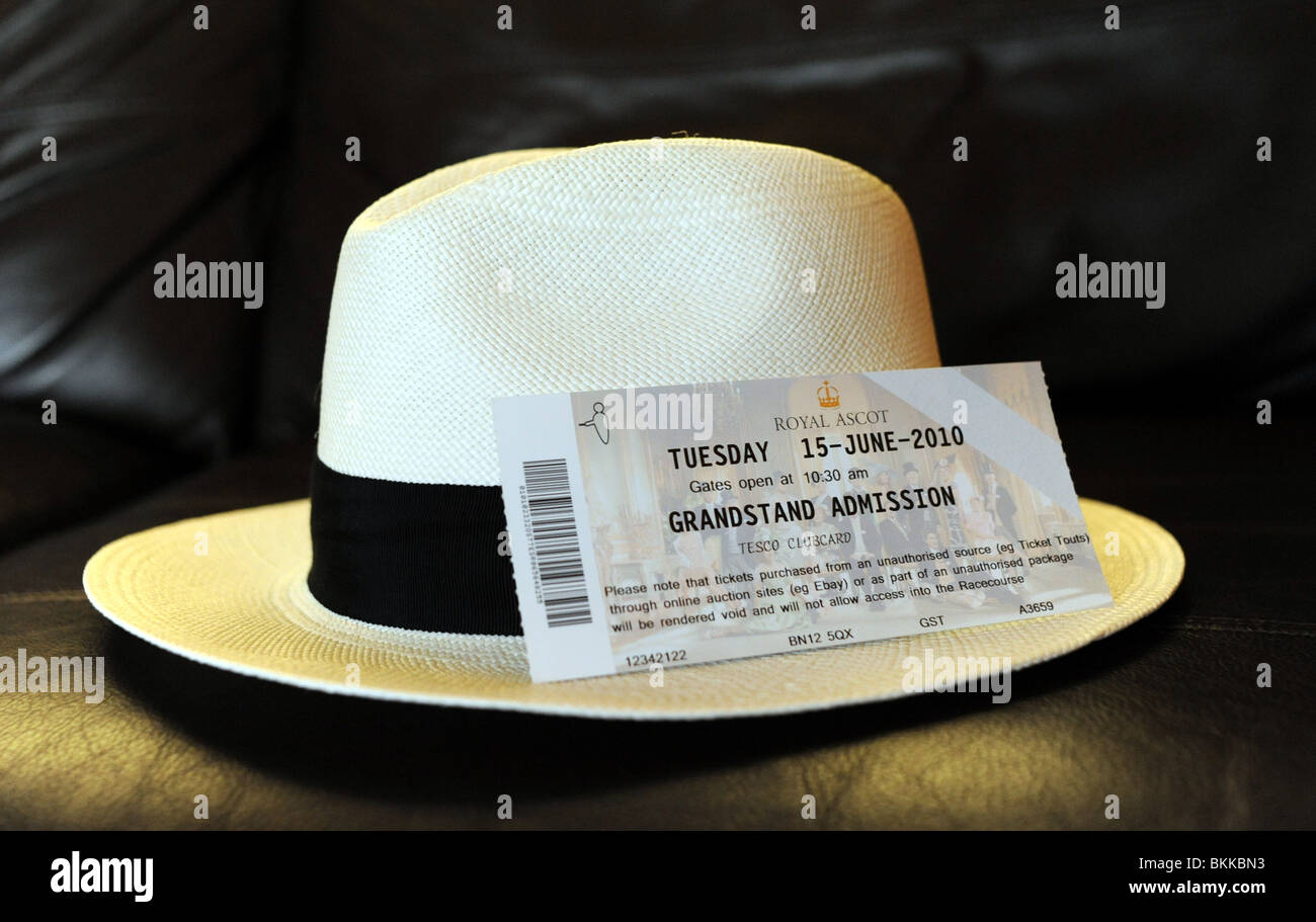 Panama hat and ticket for Royal Ascot racing Stock Photo