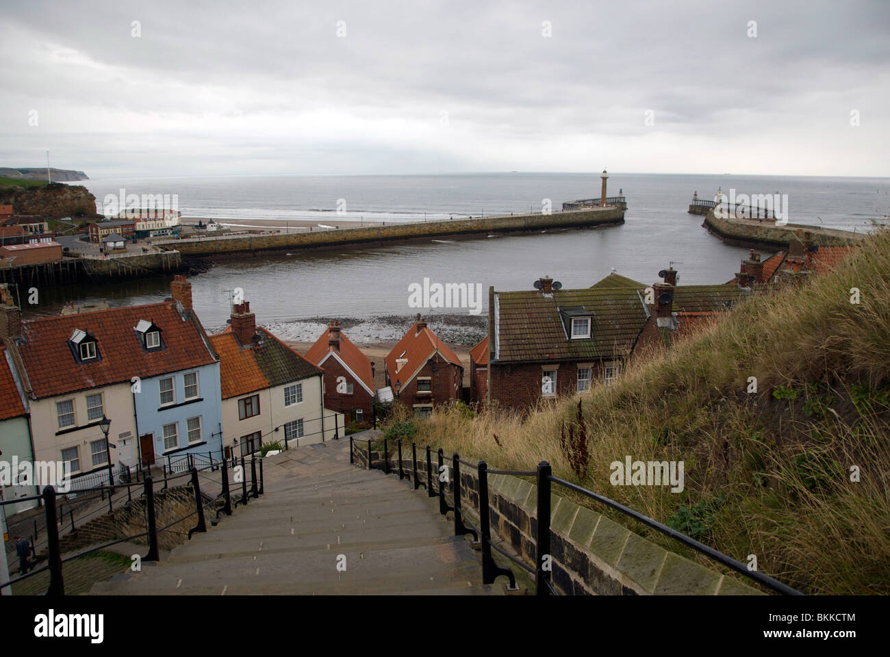 Whitby North Yorkshire UK Harbour Harbor Steps Houses Stock Photo Alamy