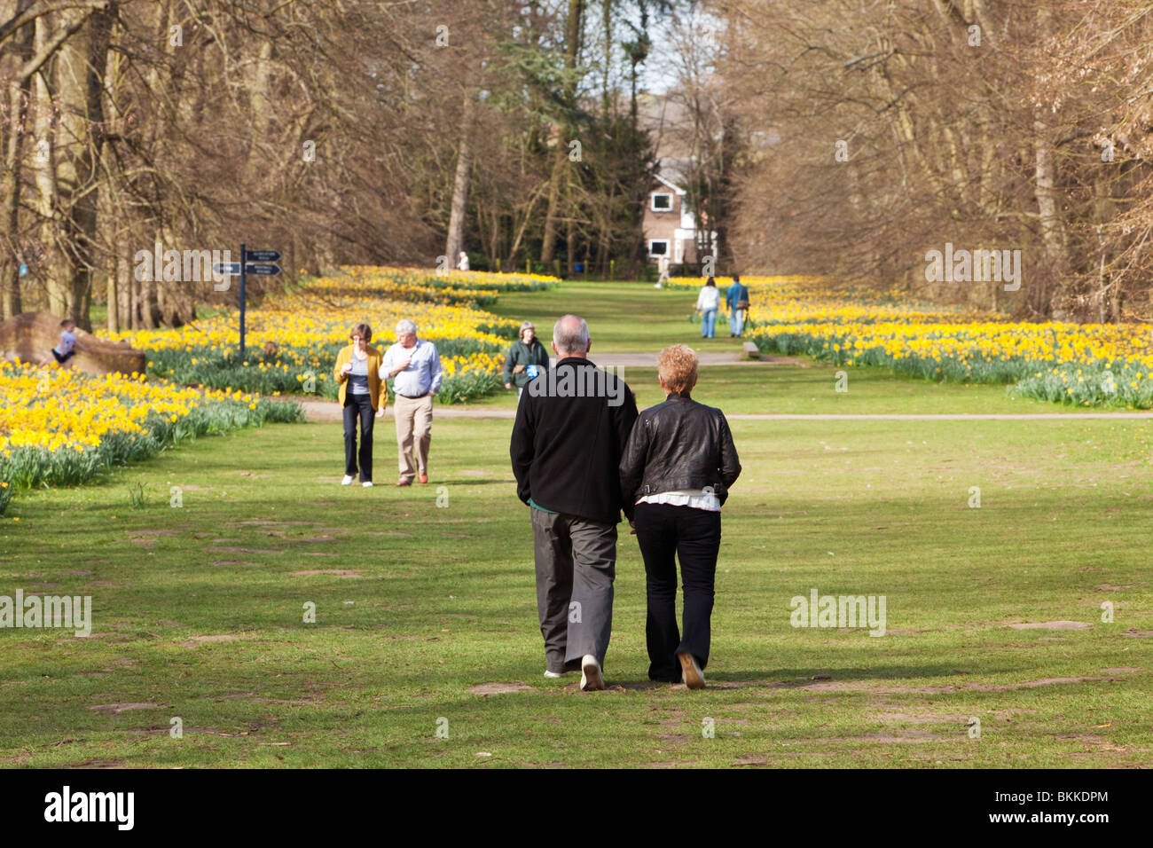 mature adults walking in a public park Stock Photo