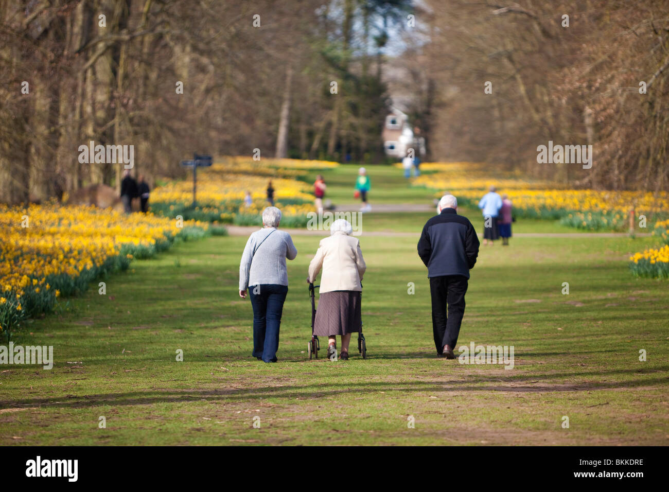 mature adults walking in a public park Stock Photo