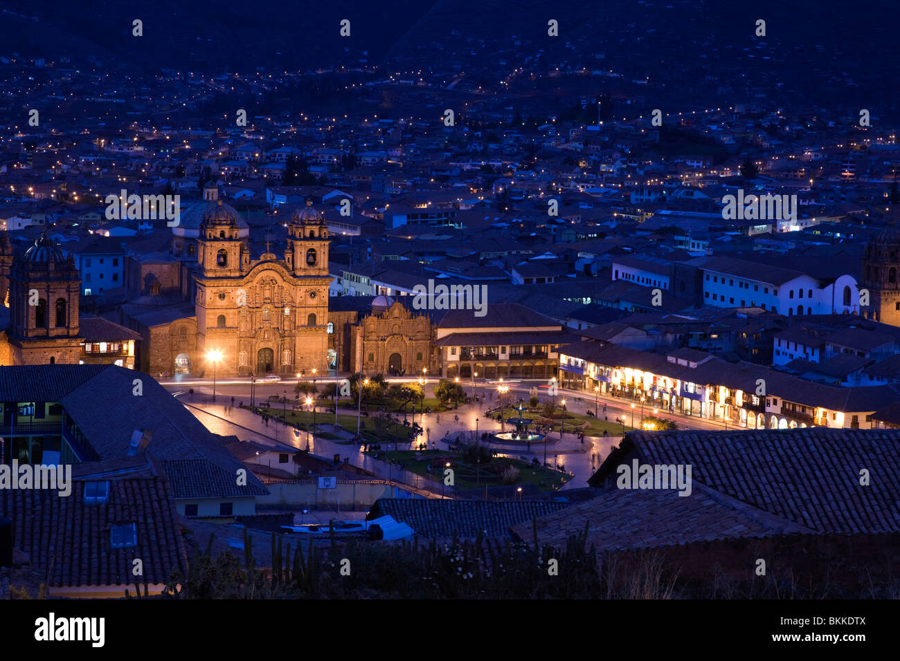 Plaza de Armas in Cuzco at night, Cuzco, Peru, South America Stock Photo